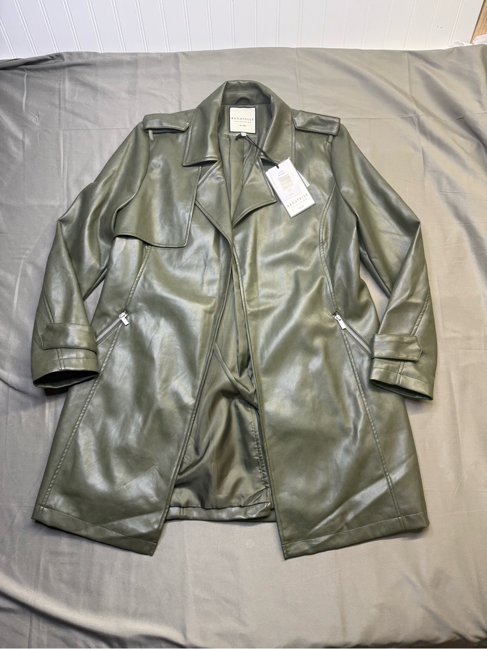 bagatelle Olive Green Faux Leather Trench Coat